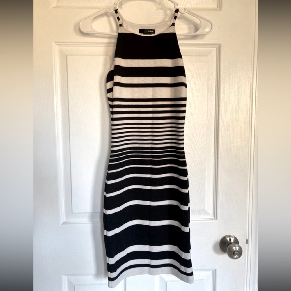 Aqua striped fitted mini dress